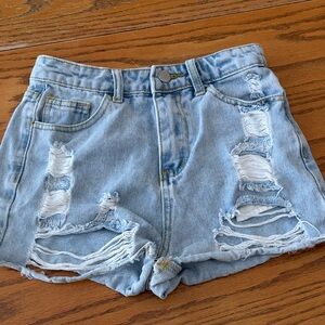SHEIN Light Blue Ripped Jean Shorts
